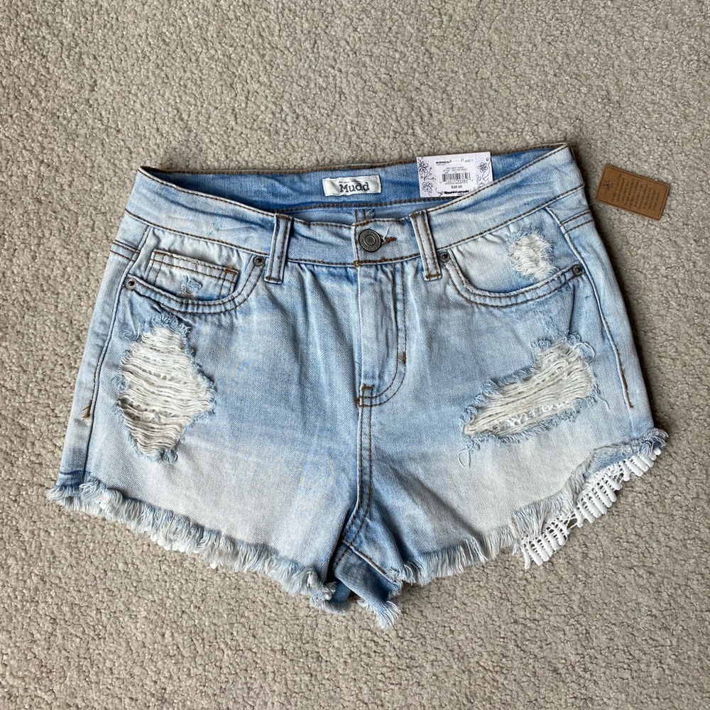 Mudd | High Rise Light Wash Distressed Jean Shorts - Picture 1 of 6